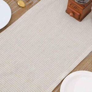 Beige Striped Linen Table Runner 13x104  Elegant Country Cloth Eco-Friendly NEW,